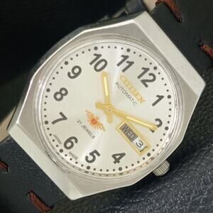 Vintage 1976 Citizen Automatic Mens Silver Watch W/daydate & Gold accents